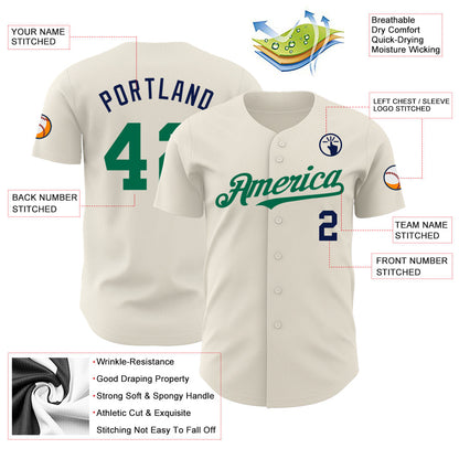 Custom Cream Kelly Green-Navy Authentic Baseball Jersey - Sky-Custom