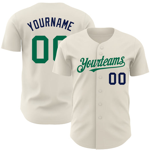 Custom Cream Kelly Green-Navy Authentic Baseball Jersey - Sky-Custom