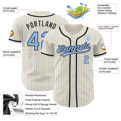 Custom Cream Light Blue Pinstripe Black Authentic Baseball Jersey - Sky-Custom