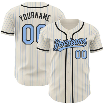 Custom Cream Light Blue Pinstripe Black Authentic Baseball Jersey - Sky-Custom