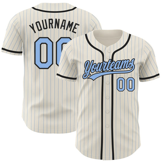 Custom Cream Light Blue Pinstripe Black Authentic Baseball Jersey - Sky-Custom