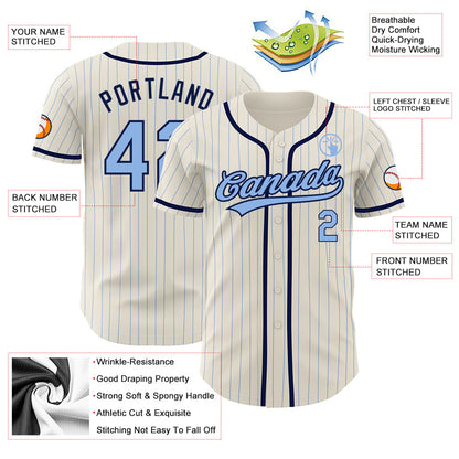 Custom Cream Light Blue Pinstripe Navy Authentic Baseball Jersey - Sky-Custom