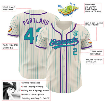 Custom Cream Teal Pinstripe Purple Authentic Baseball Jersey - Sky-Custom