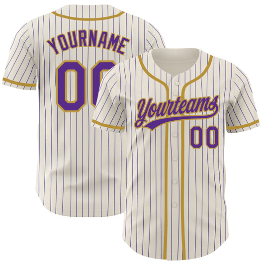 Custom Cream Purple Pinstripe Old Gold Authentic Baseball Jersey - Sky-Custom