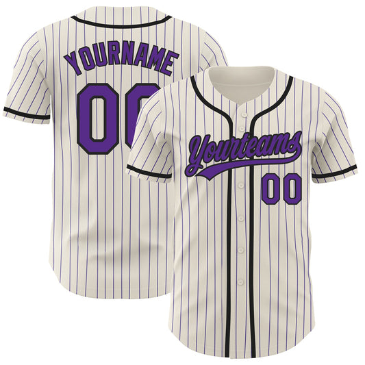 Custom Cream Purple Pinstripe Black Authentic Baseball Jersey - Sky-Custom
