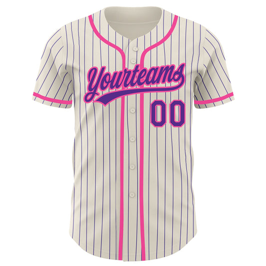 Custom Cream Purple Pinstripe Pink Authentic Baseball Jersey - Sky-Custom