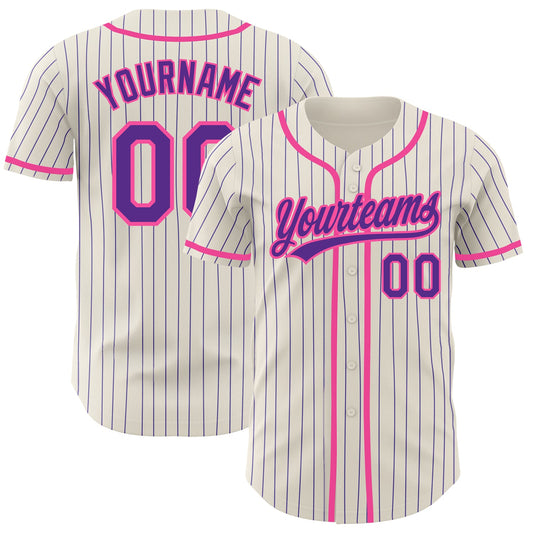 Custom Cream Purple Pinstripe Pink Authentic Baseball Jersey - Sky-Custom