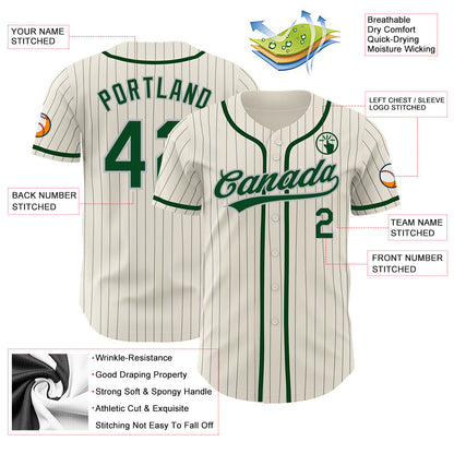 Custom Cream Gray Pinstripe Green Authentic Baseball Jersey - Sky-Custom