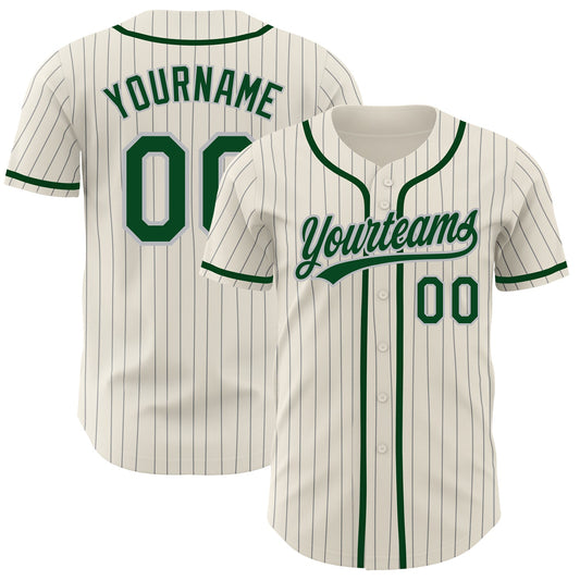 Custom Cream Gray Pinstripe Green Authentic Baseball Jersey - Sky-Custom