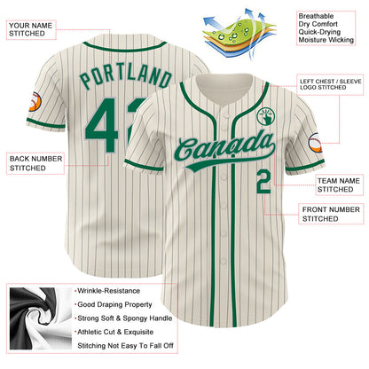 Custom Cream Gray Pinstripe Kelly Green Authentic Baseball Jersey - Sky-Custom