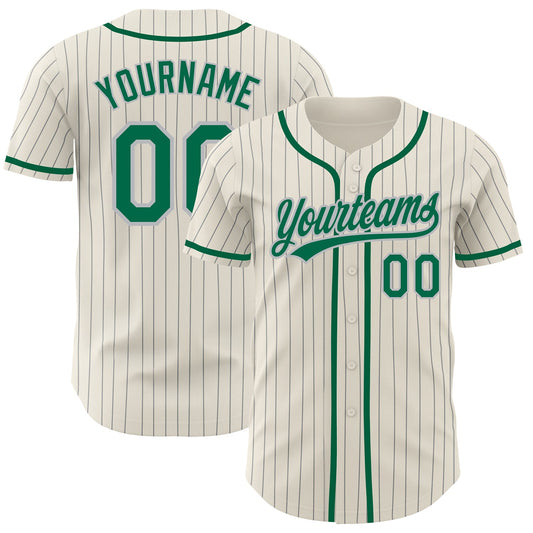 Custom Cream Gray Pinstripe Kelly Green Authentic Baseball Jersey - Sky-Custom