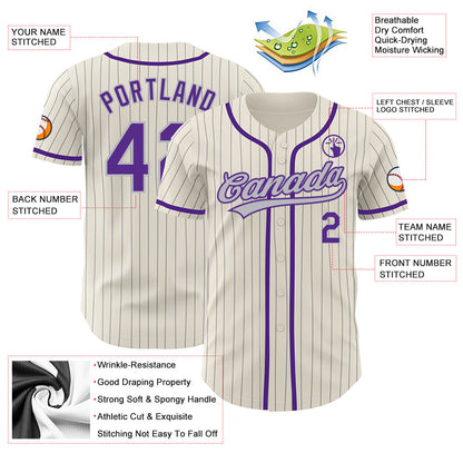 Custom Cream Gray Pinstripe Purple Authentic Baseball Jersey - Sky-Custom