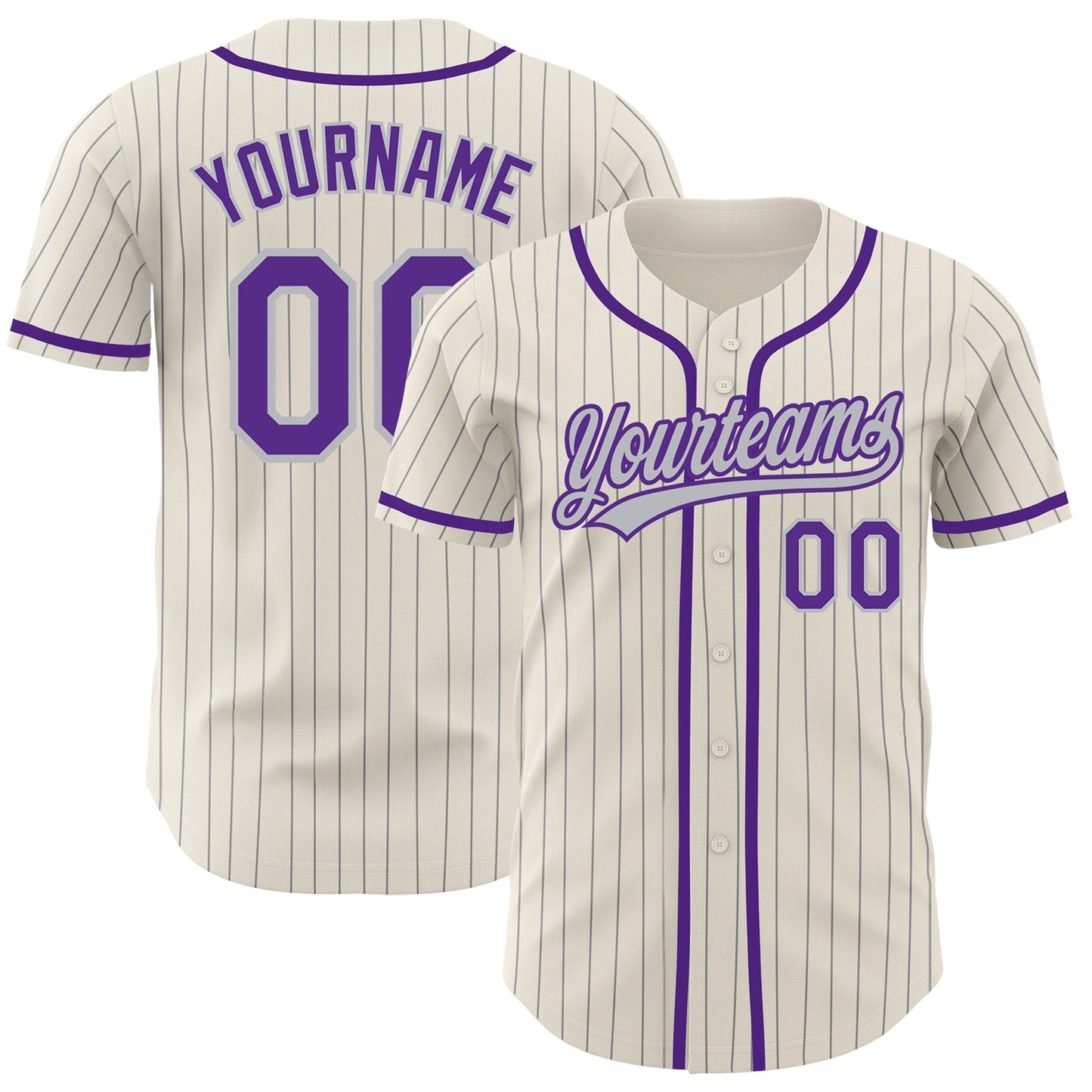 Custom Cream Gray Pinstripe Purple Authentic Baseball Jersey - Sky-Custom