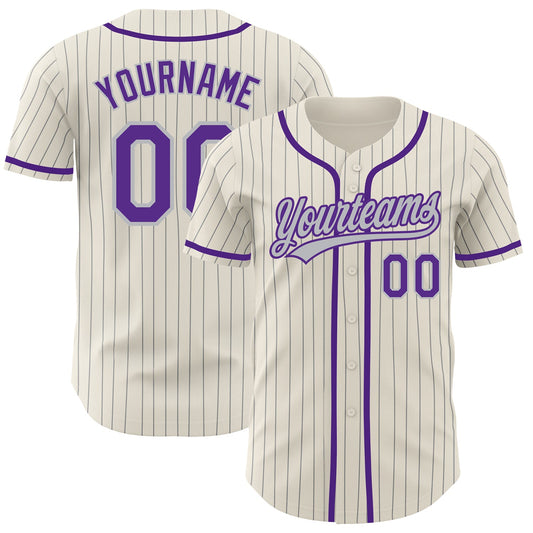 Custom Cream Gray Pinstripe Purple Authentic Baseball Jersey - Sky-Custom