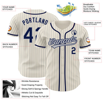 Custom Cream Gray Pinstripe Navy Authentic Baseball Jersey - Sky-Custom