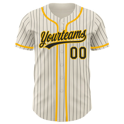 Custom Cream Black Pinstripe Gold Authentic Baseball Jersey - Sky-Custom