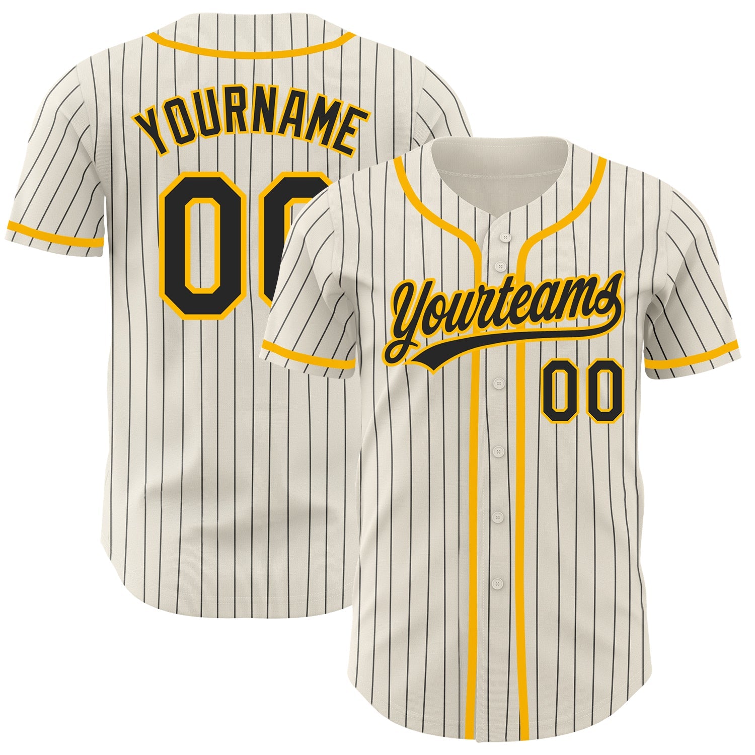 Custom Cream Black Pinstripe Gold Authentic Baseball Jersey - Sky-Custom