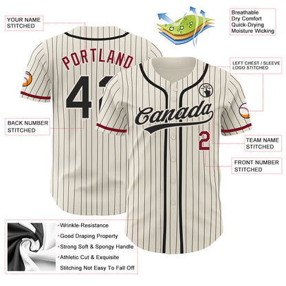 Custom Cream Black Pinstripe Crimson Authentic Baseball Jersey - Sky-Custom