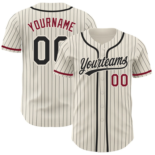 Custom Cream Black Pinstripe Crimson Authentic Baseball Jersey - Sky-Custom
