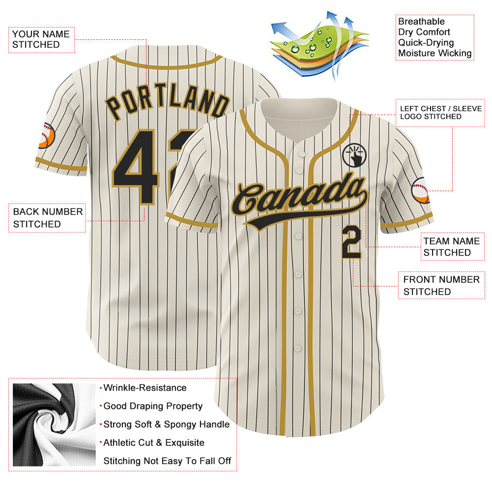 Custom Cream Black Pinstripe Old Gold Authentic Baseball Jersey - Sky-Custom
