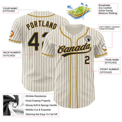 Custom Cream Black Pinstripe Old Gold Authentic Baseball Jersey - Sky-Custom