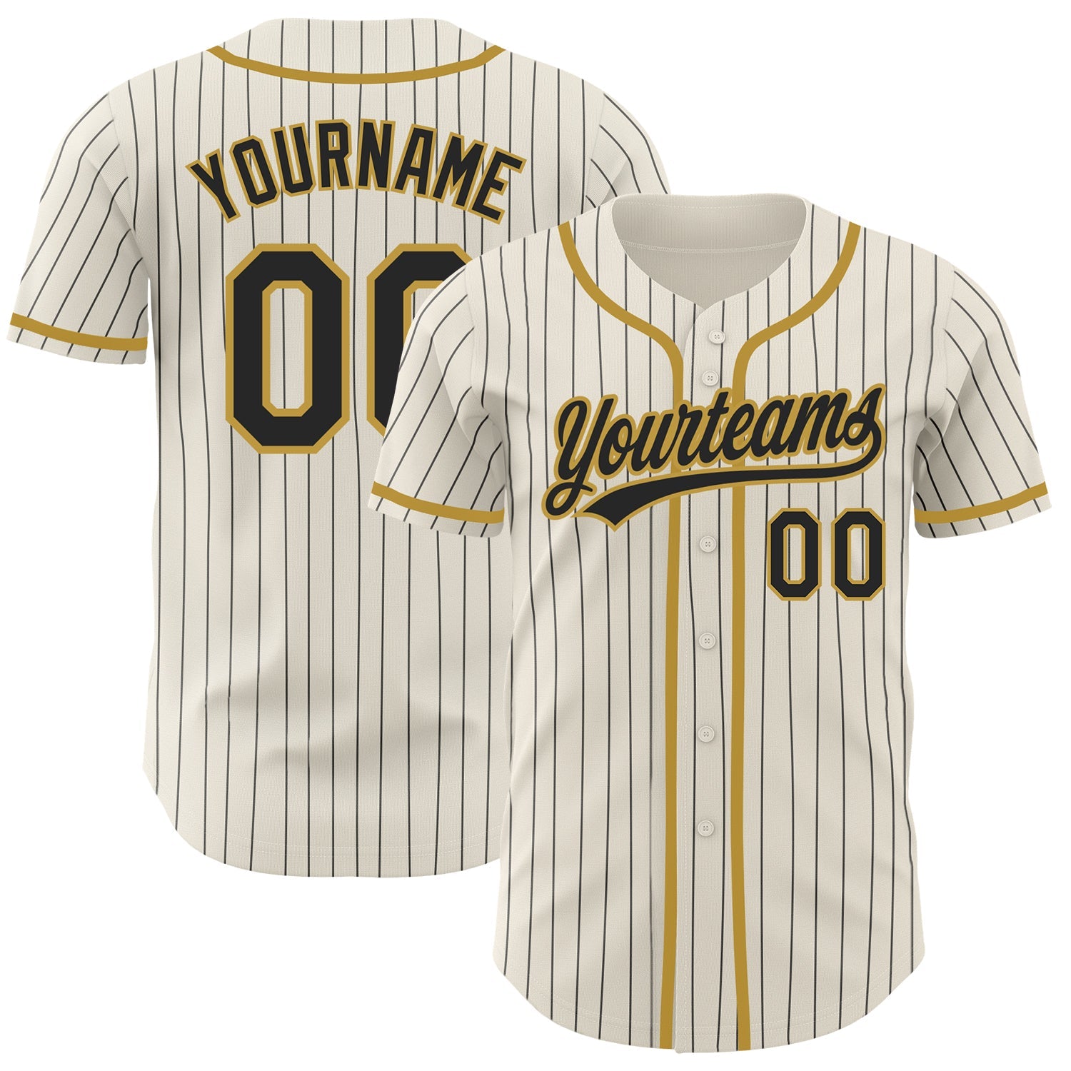 Custom Cream Black Pinstripe Old Gold Authentic Baseball Jersey - Sky-Custom