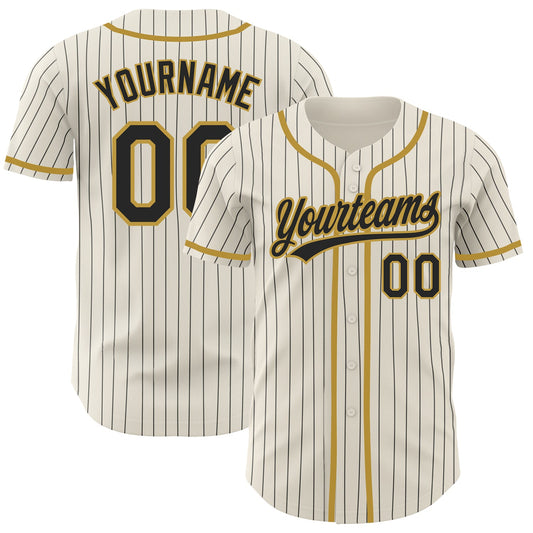 Custom Cream Black Pinstripe Old Gold Authentic Baseball Jersey - Sky-Custom
