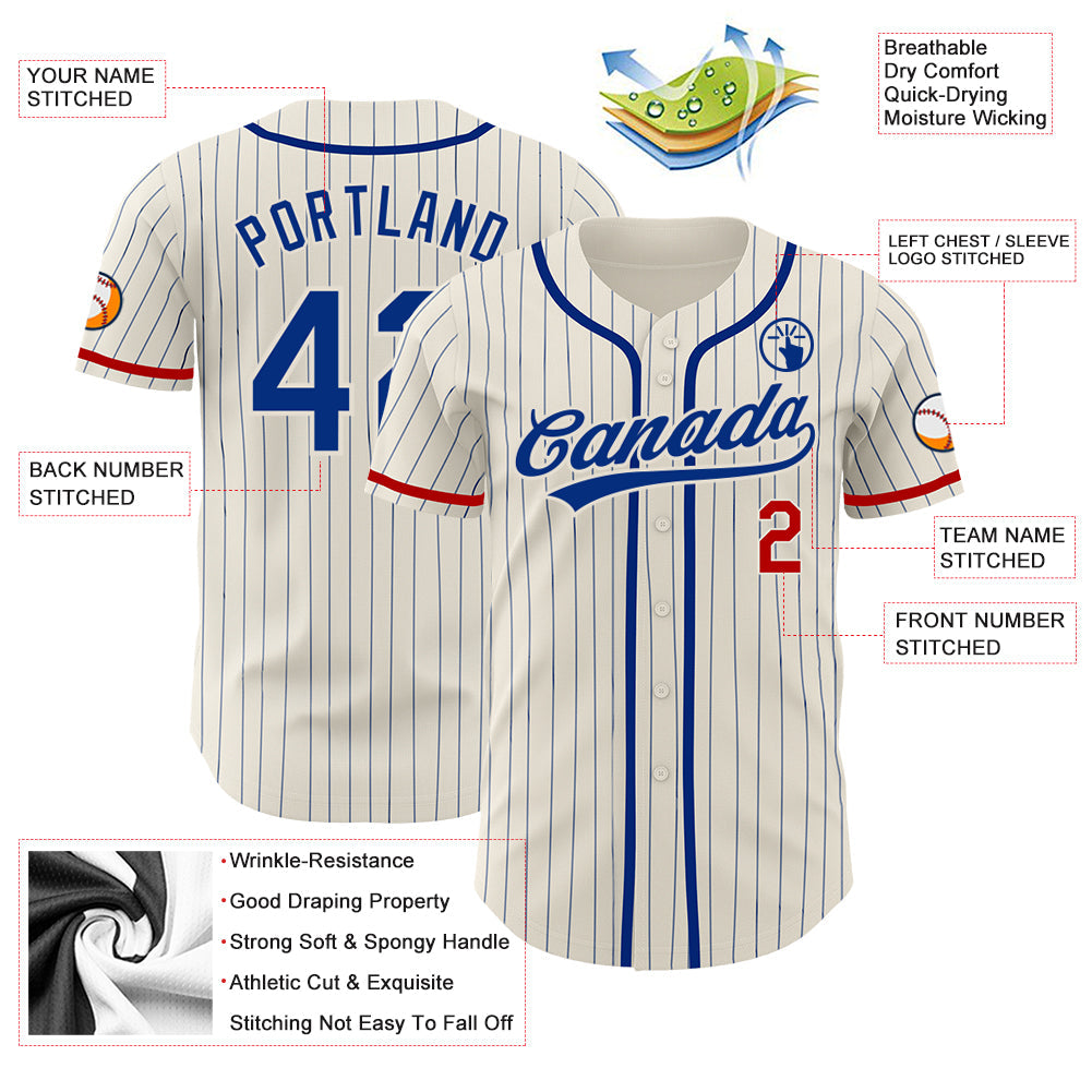 Custom Cream Royal Pinstripe Red Authentic Baseball Jersey - Sky-Custom