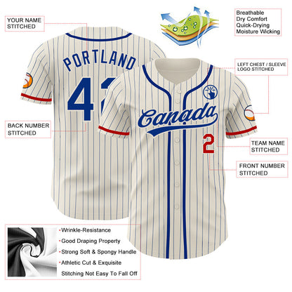 Custom Cream Royal Pinstripe Red Authentic Baseball Jersey - Sky-Custom