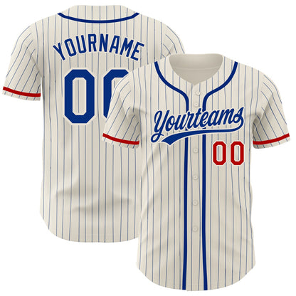 Custom Cream Royal Pinstripe Red Authentic Baseball Jersey - Sky-Custom