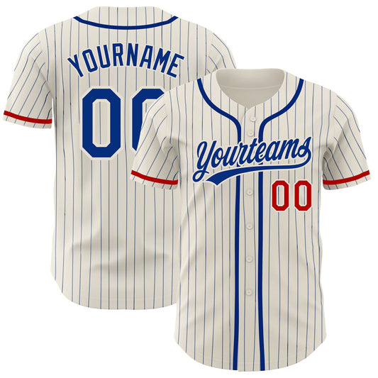 Custom Cream Royal Pinstripe Red Authentic Baseball Jersey - Sky-Custom