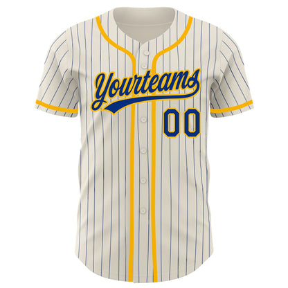Custom Cream Royal Pinstripe Gold Authentic Baseball Jersey - Sky-Custom