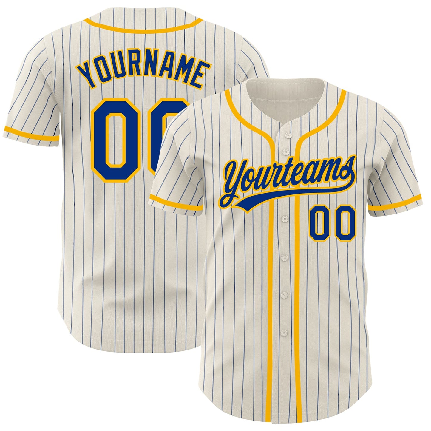 Custom Cream Royal Pinstripe Gold Authentic Baseball Jersey - Sky-Custom
