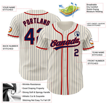 Custom Cream Navy Pinstripe Red Authentic Baseball Jersey - Sky-Custom
