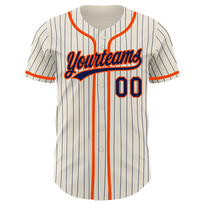 Custom Cream Navy Pinstripe Orange Authentic Baseball Jersey - Sky-Custom