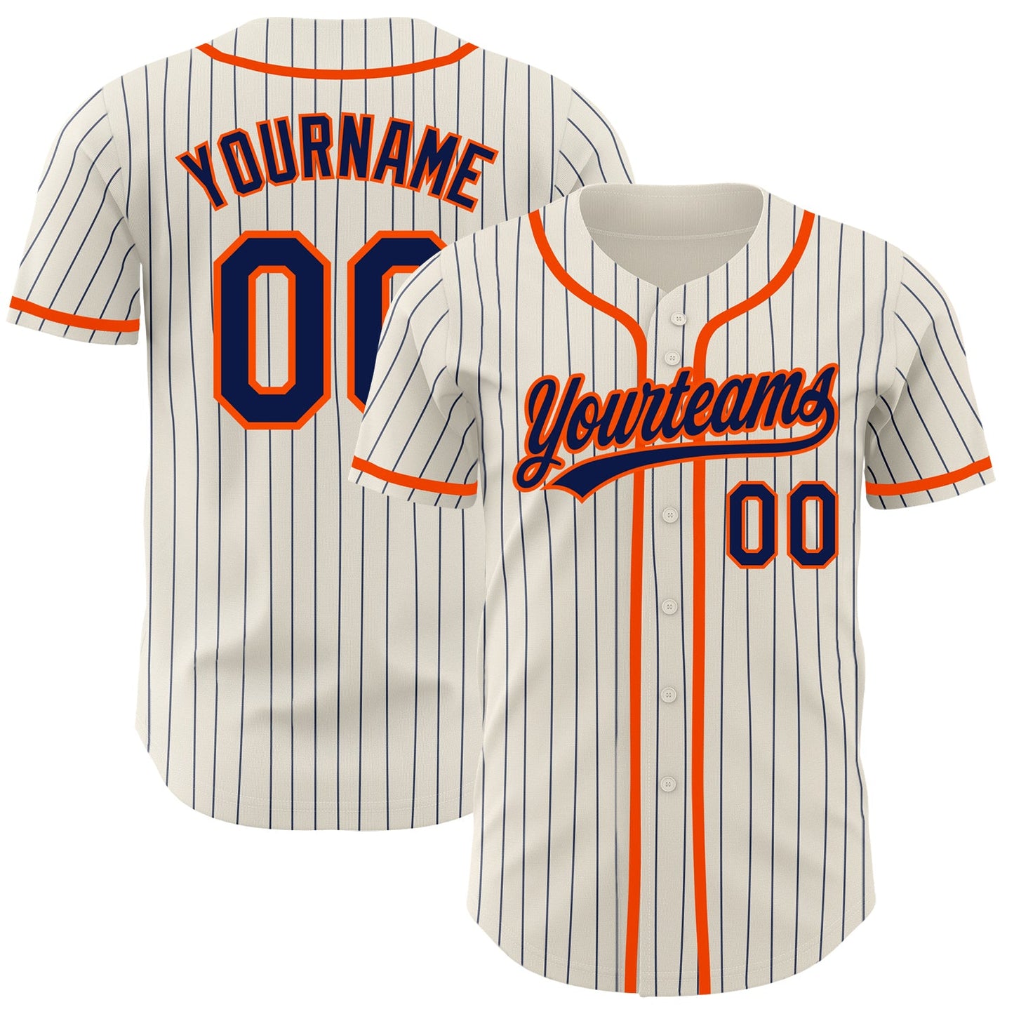 Custom Cream Navy Pinstripe Orange Authentic Baseball Jersey - Sky-Custom