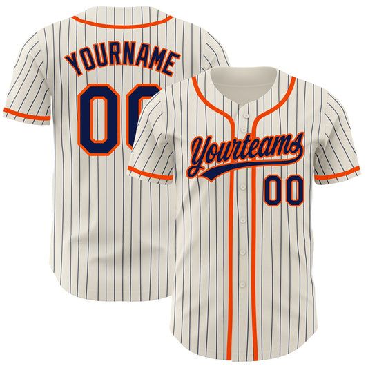 Custom Cream Navy Pinstripe Orange Authentic Baseball Jersey - Sky-Custom