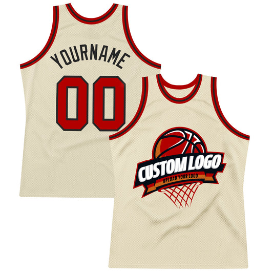 Custom Cream Red-Black Authentic Throwback Basketball Jersey - Sky-Custom