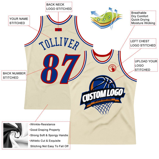 Custom Cream Royal Red-White Authentic Throwback Basketball Jersey - Sky-Custom