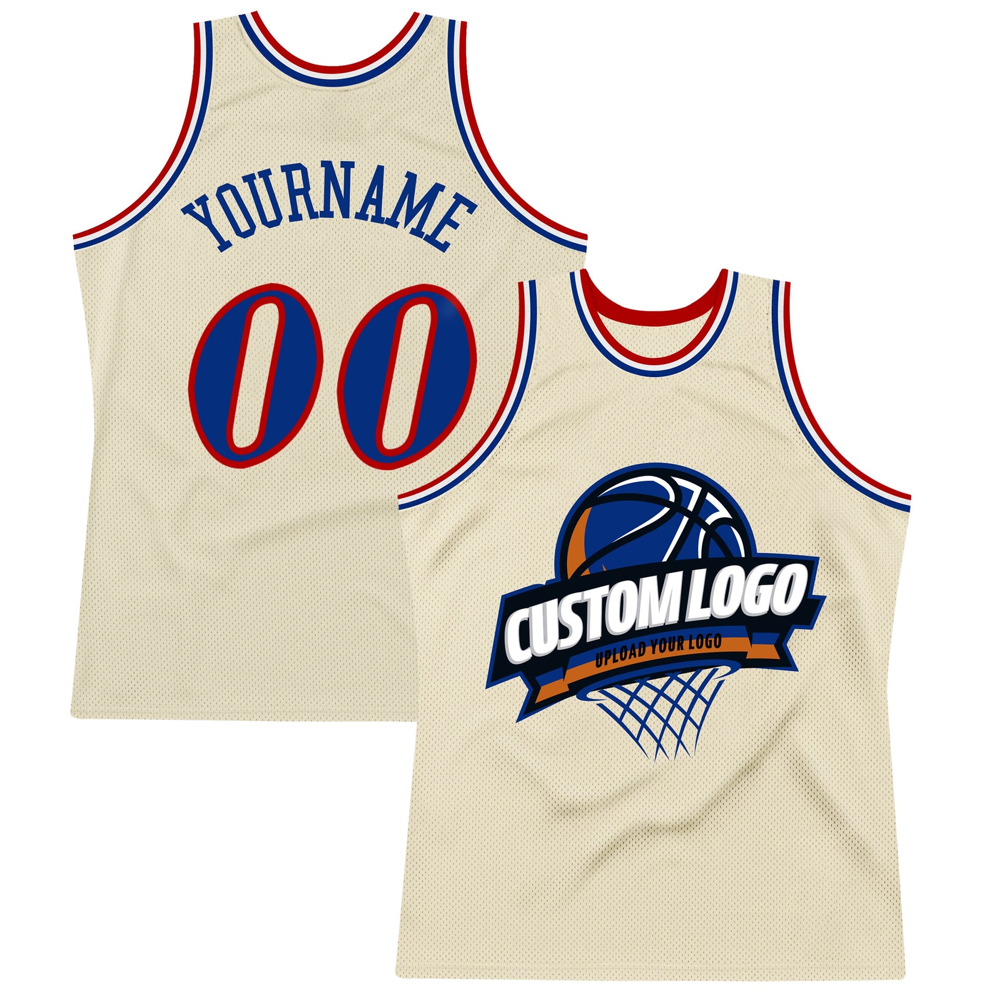 Custom Cream Royal Red-White Authentic Throwback Basketball Jersey - Sky-Custom