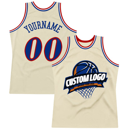 Custom Cream Royal Red-White Authentic Throwback Basketball Jersey - Sky-Custom