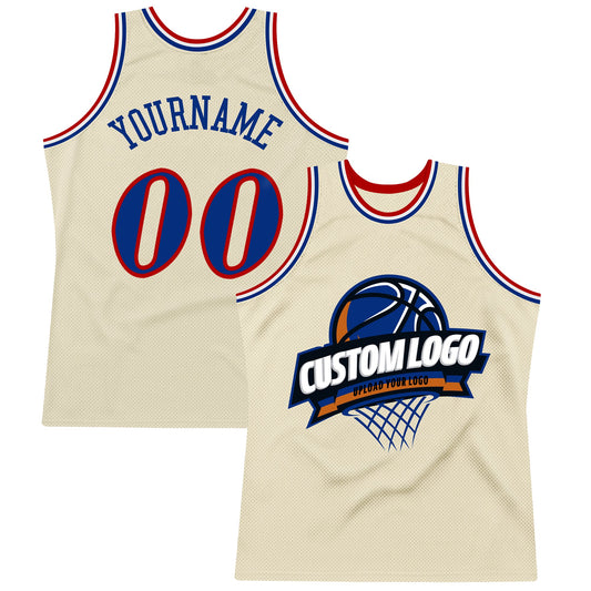 Custom Cream Royal Red-White Authentic Throwback Basketball Jersey - Sky-Custom