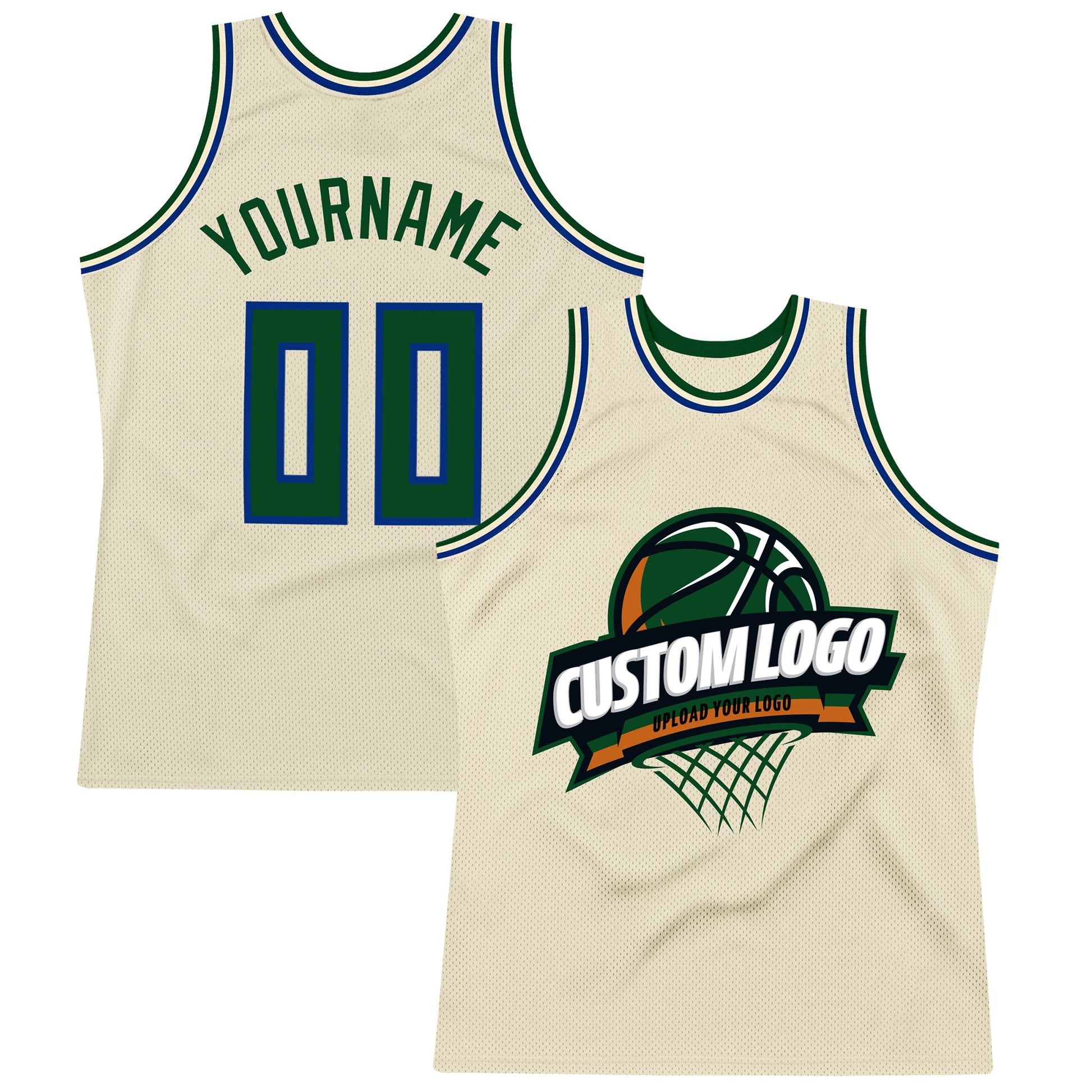 Custom Cream Green-Royal Authentic Throwback Basketball Jersey - Sky-Custom