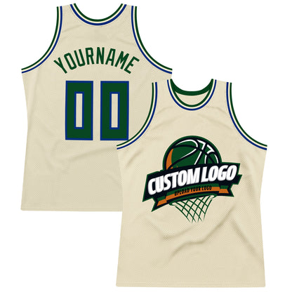 Custom Cream Green-Royal Authentic Throwback Basketball Jersey - Sky-Custom