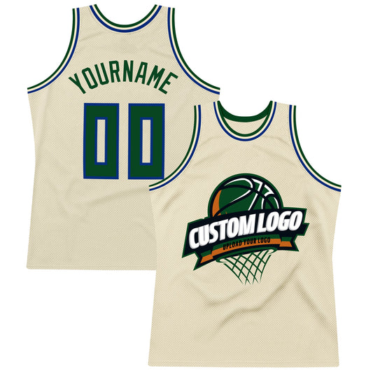 Custom Cream Green-Royal Authentic Throwback Basketball Jersey - Sky-Custom
