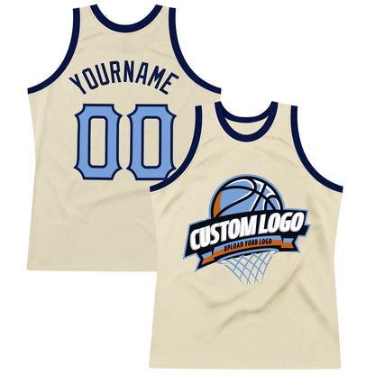 Custom Cream Light Blue-Navy Authentic Throwback Basketball Jersey - Sky-Custom