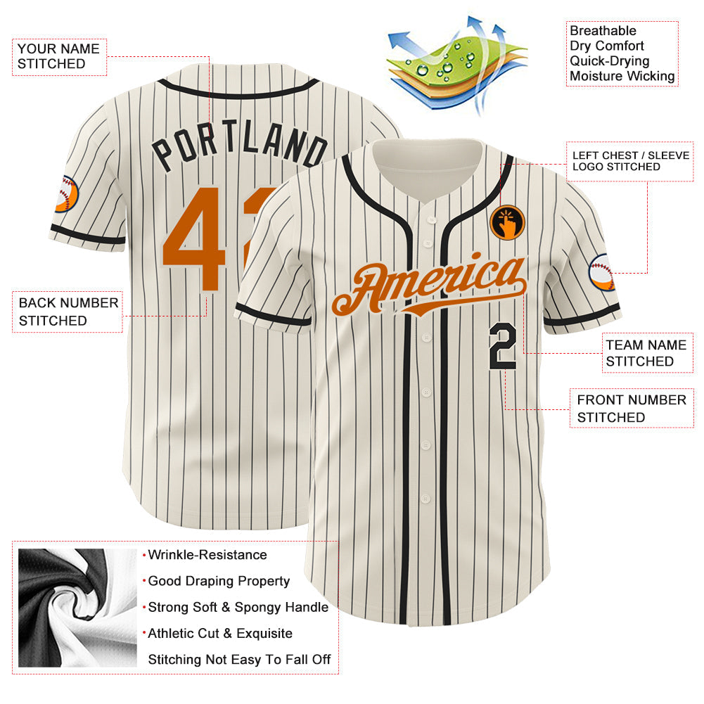 Custom Cream Black Pinstripe Texas Orange Authentic Baseball Jersey - Sky-Custom