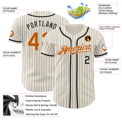 Custom Cream Black Pinstripe Texas Orange Authentic Baseball Jersey - Sky-Custom
