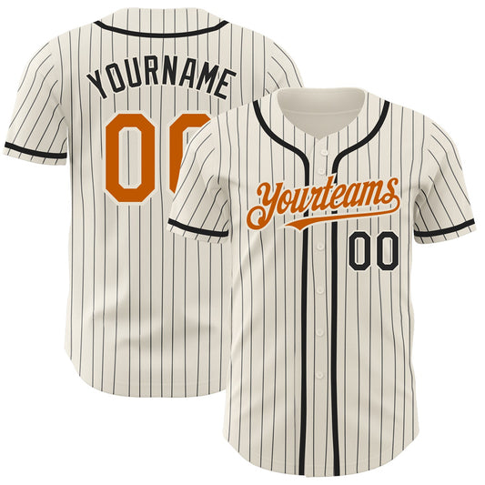 Custom Cream Black Pinstripe Texas Orange Authentic Baseball Jersey - Sky-Custom