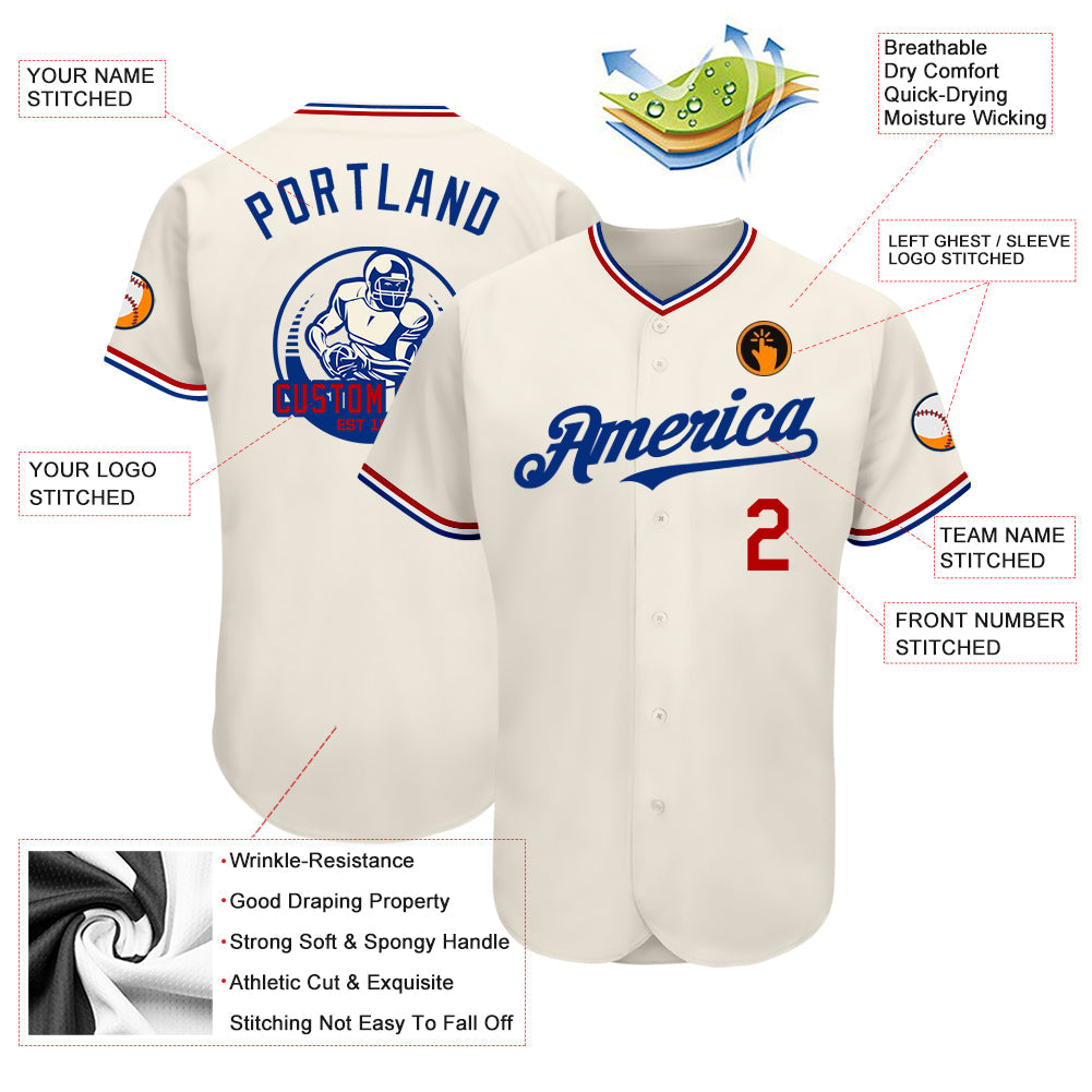 Custom Cream Red-Royal Authentic Baseball Jersey - Sky-Custom